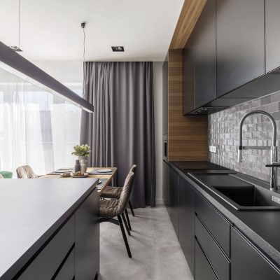 Kitchen interior with black cabinets