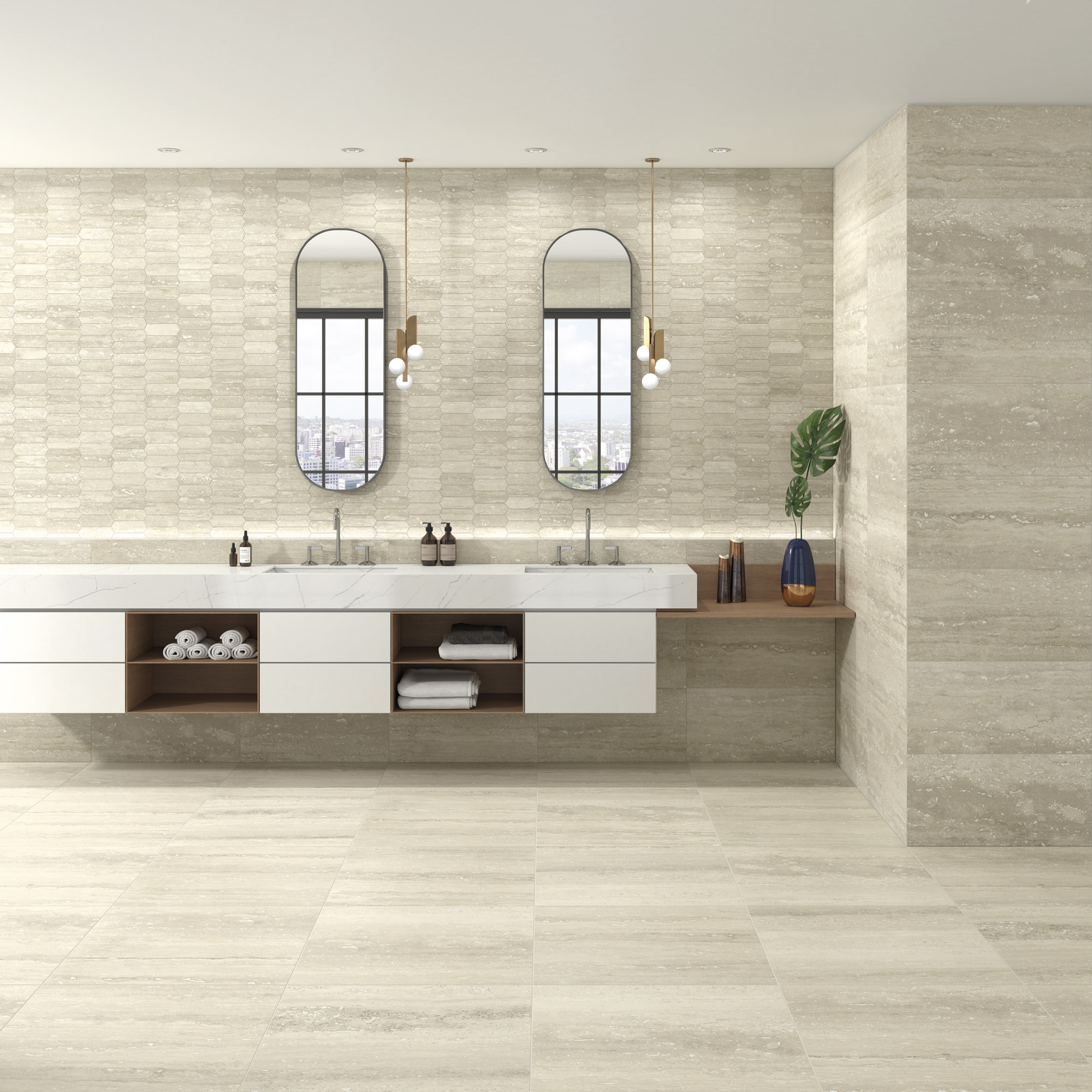 Pure Travertine Beige + Picket - WC amb